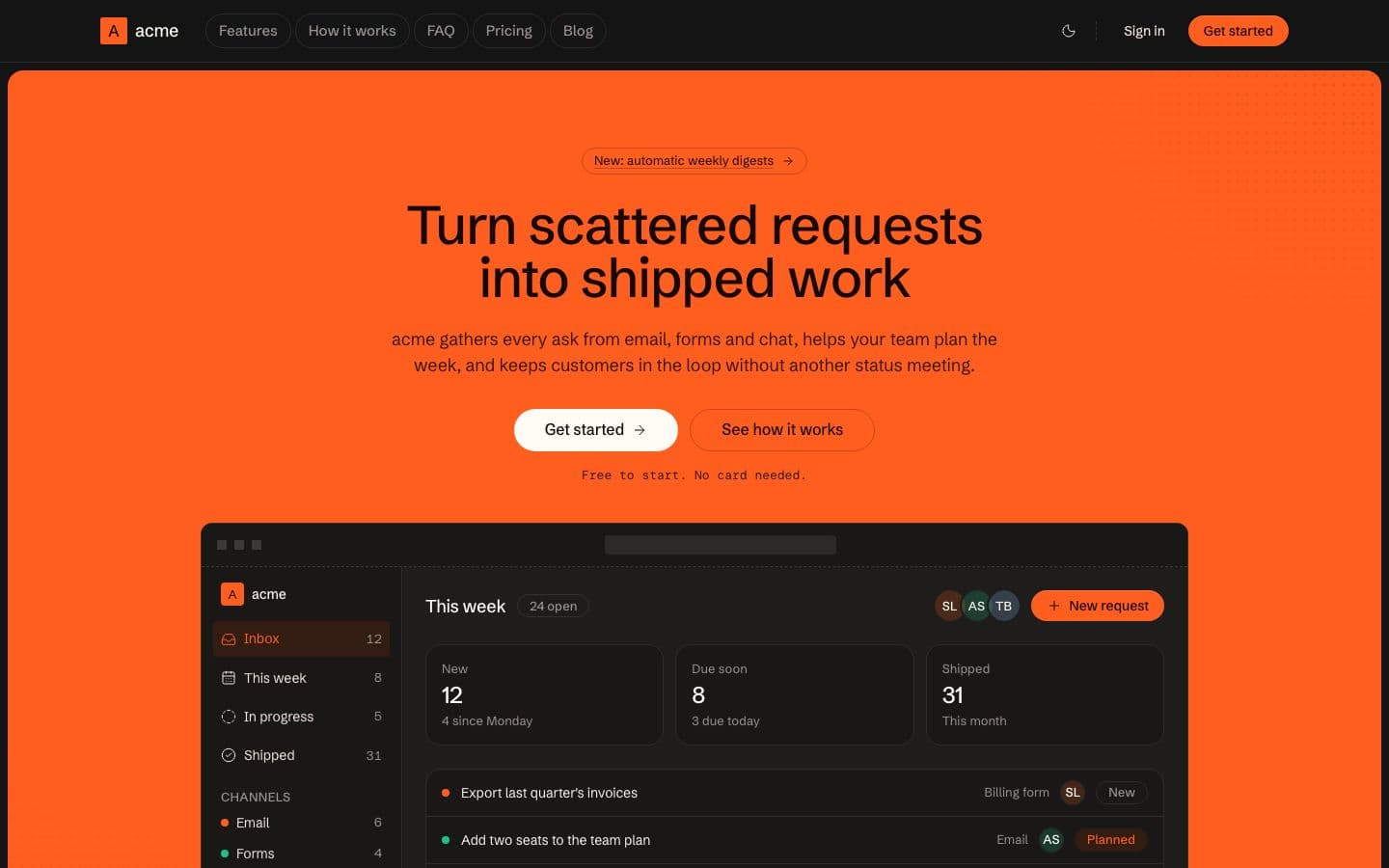 Forge: the landing page in dark