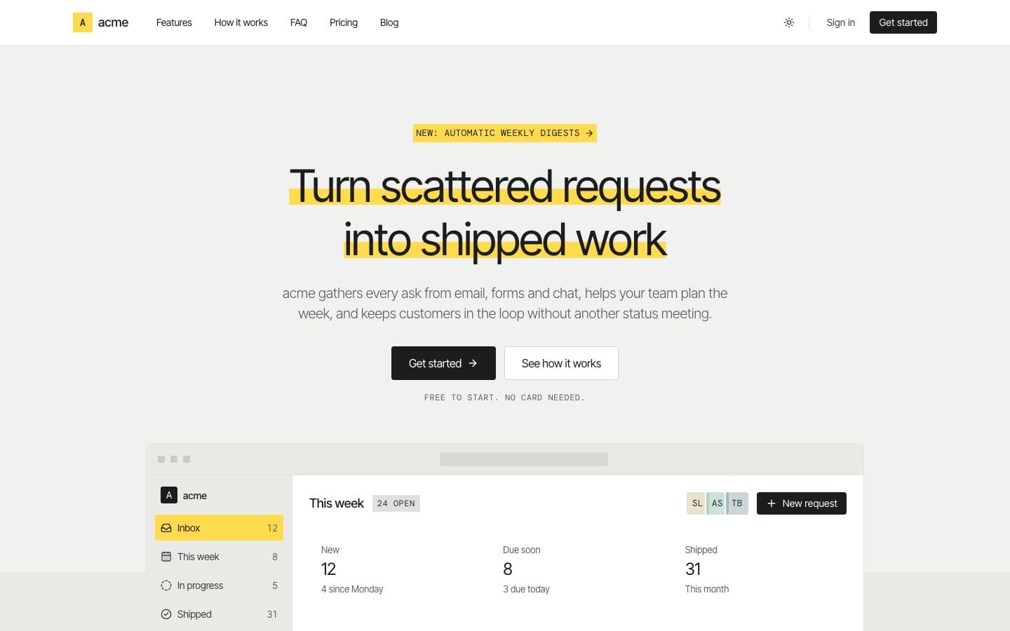Marker: the landing page in light