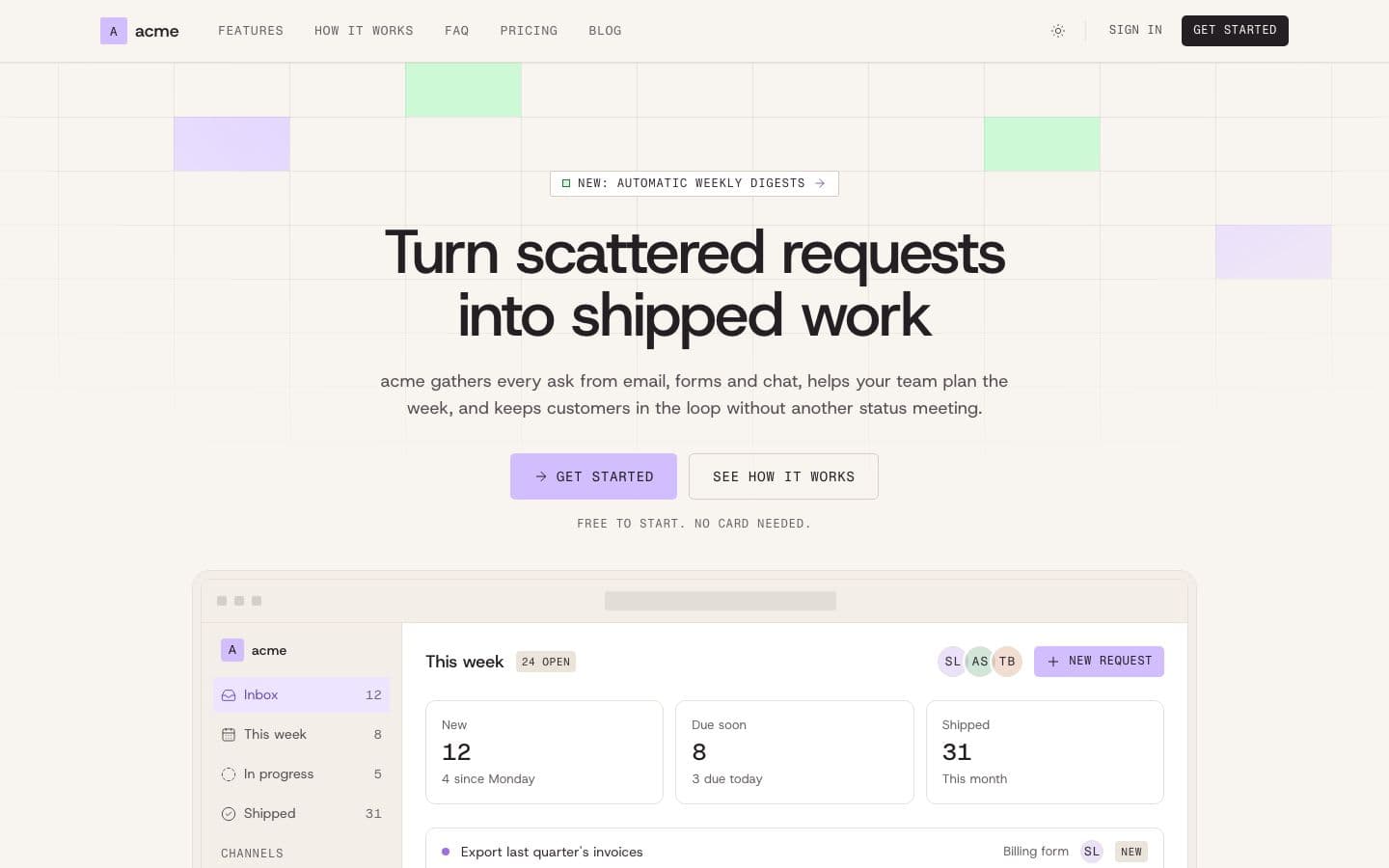 Plum: the landing page in light