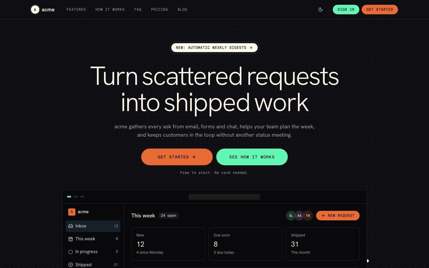 Pulse: the landing page in dark