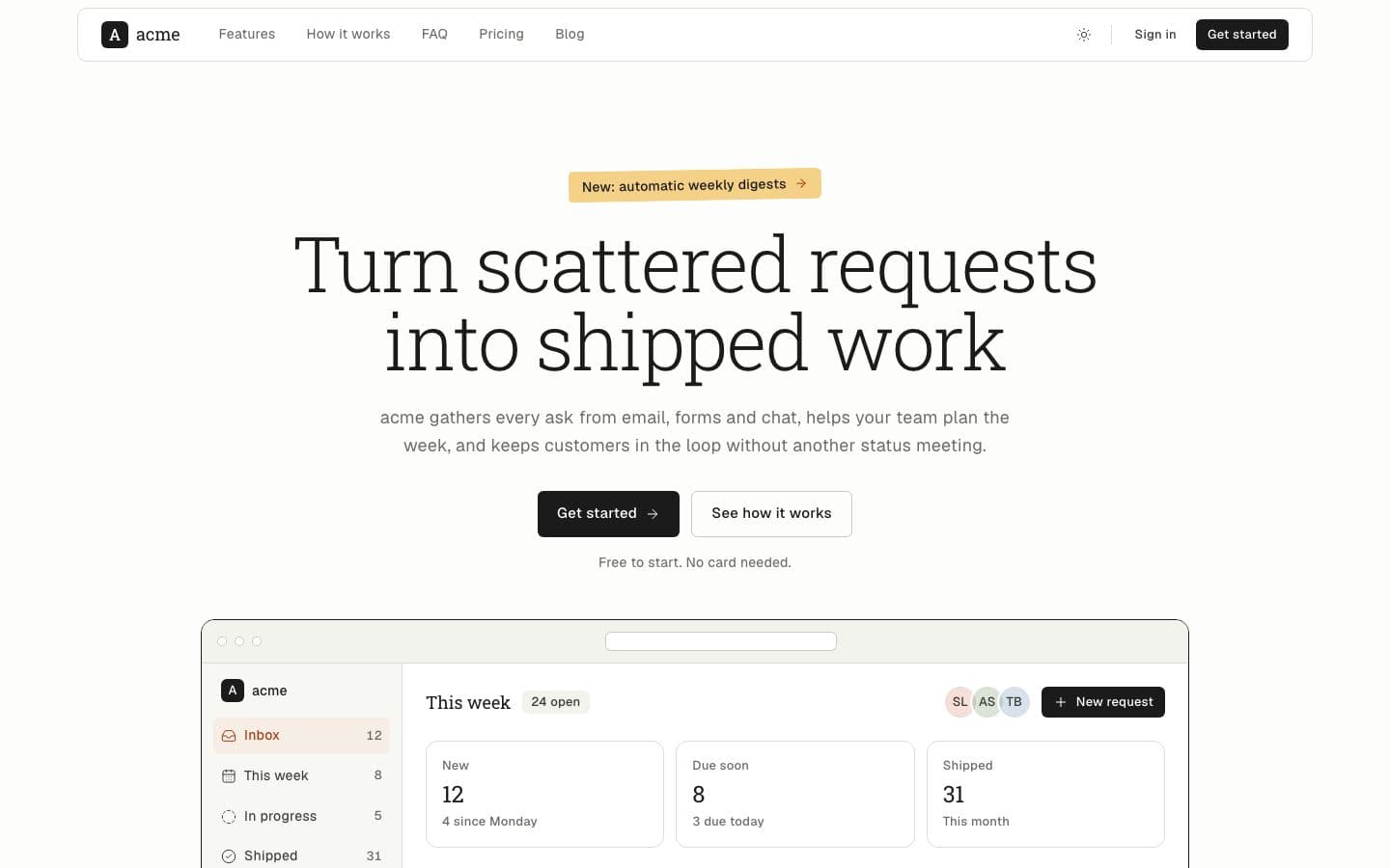 Slab: the landing page in light