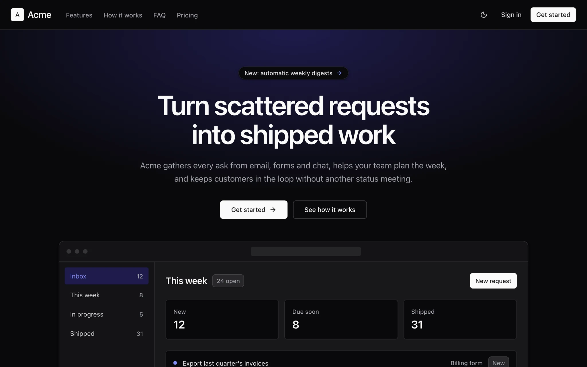 The generated landing page for the buyer's product, with a hero and a product preview.