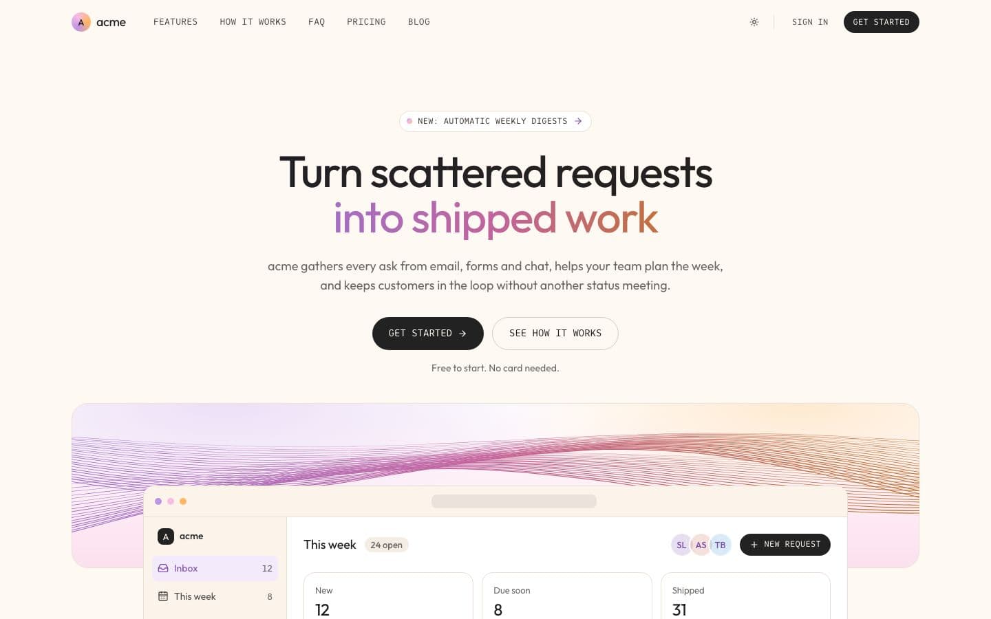 Aura: the landing page in light