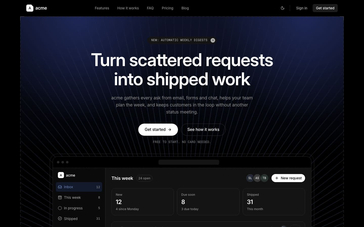 Blueprint: the landing page in dark
