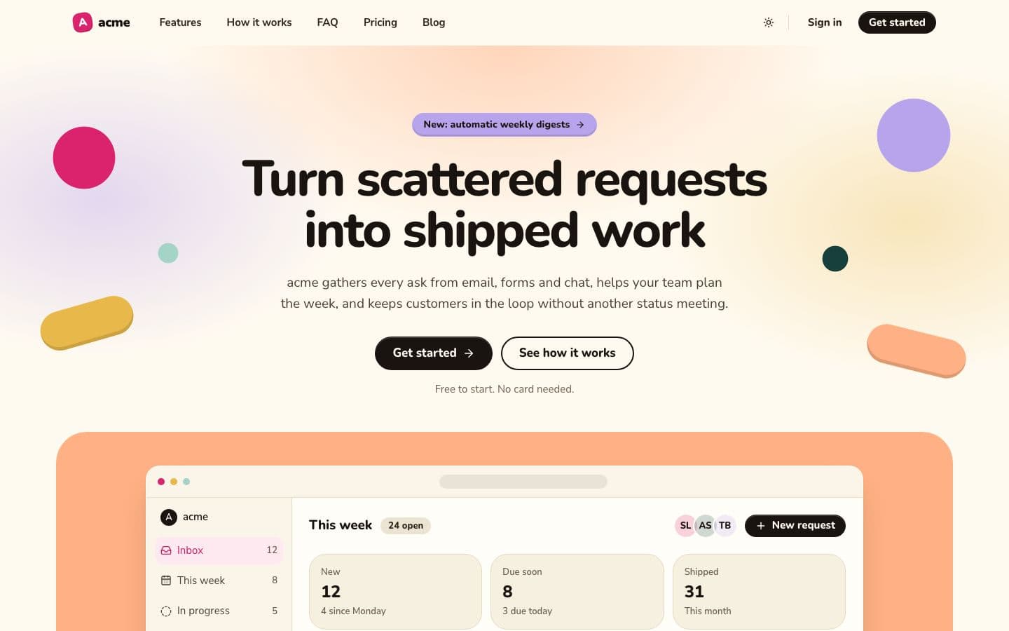 Clay: the landing page in light