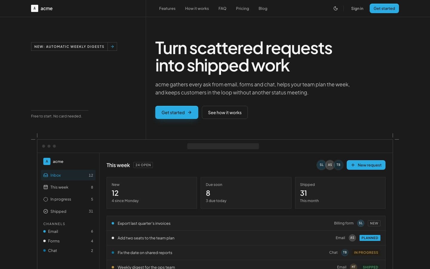 Dossier: the landing page in dark