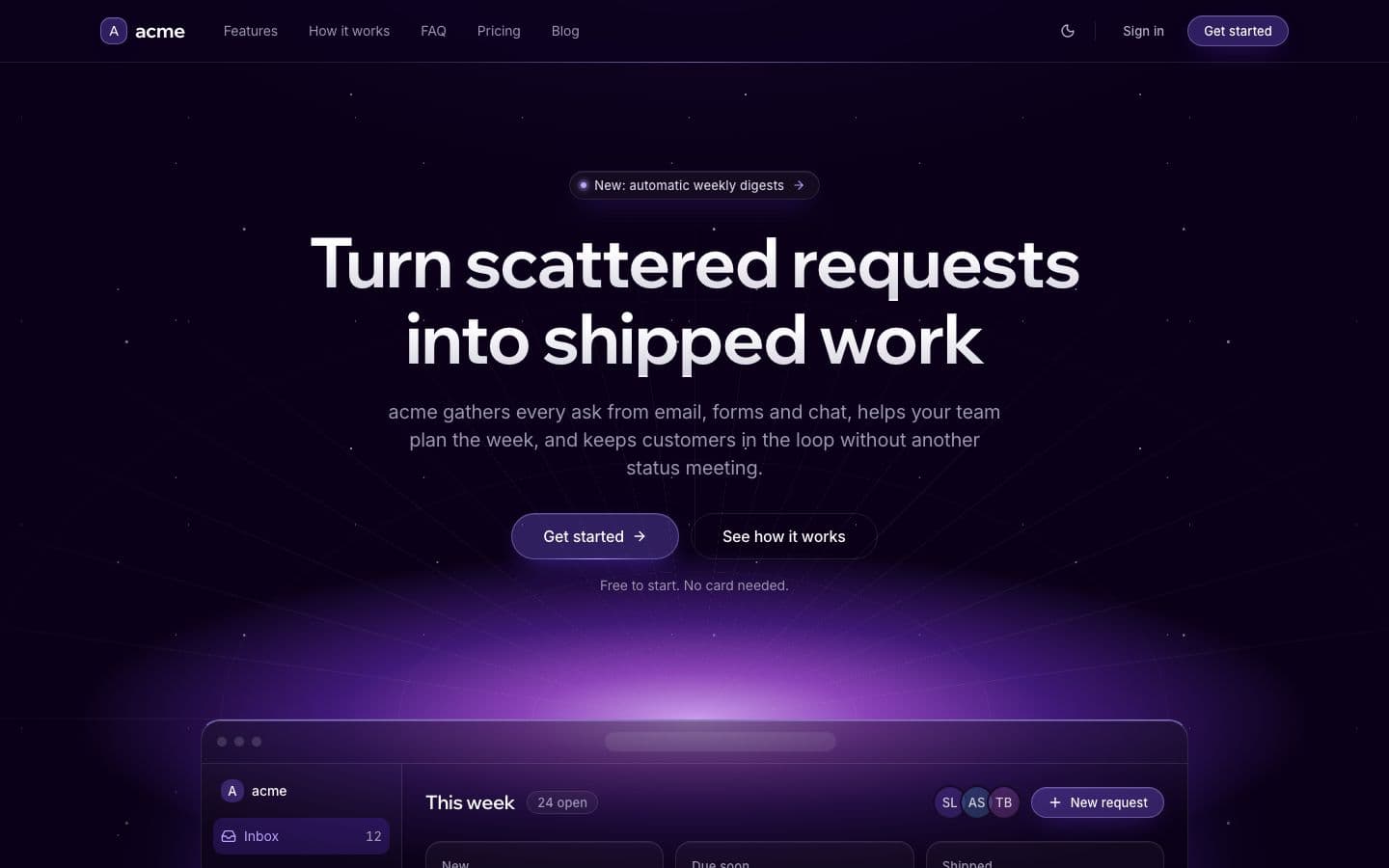 Glow: the landing page in dark