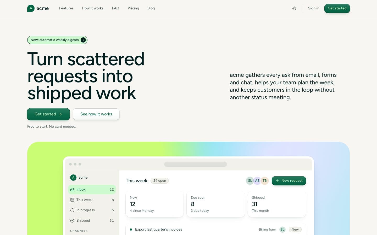 Grove: the landing page in light