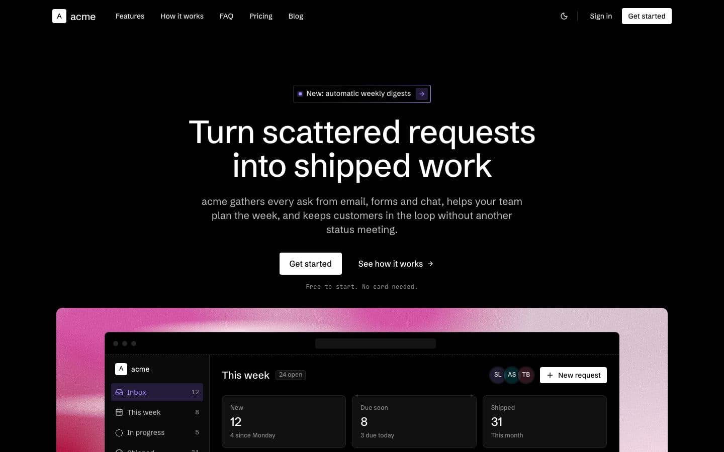 Midnight: the landing page in dark